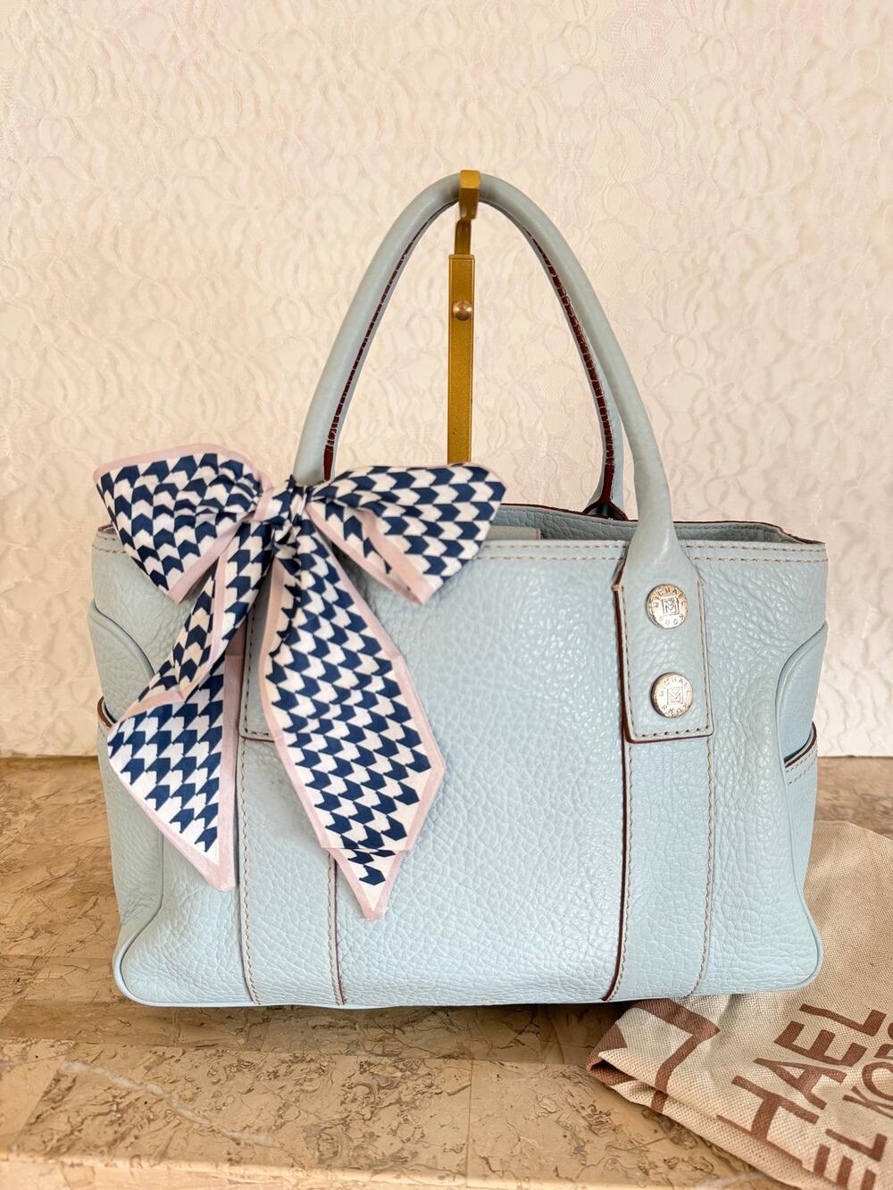 Michael Kors blue pebble leather shoulder bag tote